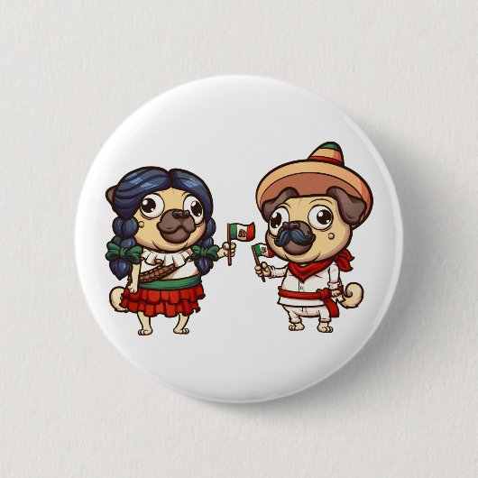 Cinco De Mayo Pugs Button (Voorkant)
