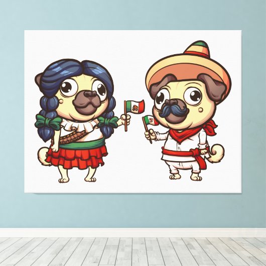 Cinco de Mayo Pugs Canvas Print (Insitu (Houten vloer))