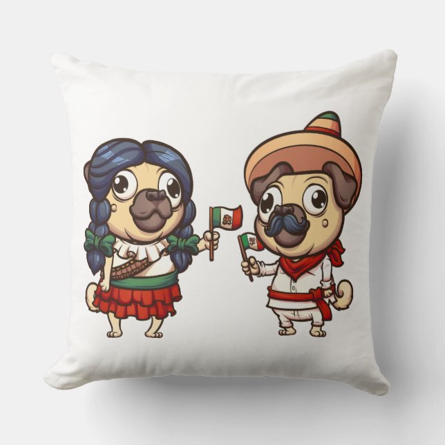 Cinco De Mayo Pugs Pillow Kussen (Voorkant)