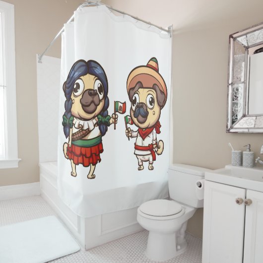 Cinco De Mayo Pugs Shower Curtain Douchegordijn (In situ)
