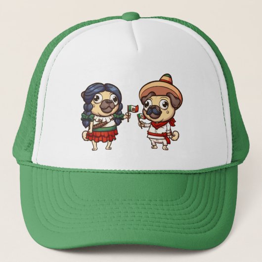 Cinco De Mayo Pugs Trucker Hat Pet (Voorkant)