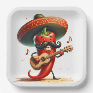 Cinco de Mayo Red Chili Pepper Muzikant Papieren Bordje