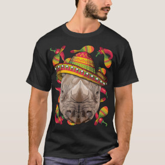Cinco de Mayo Rhinoceros Sombrero Mexican Rhino Fi T-shirt
