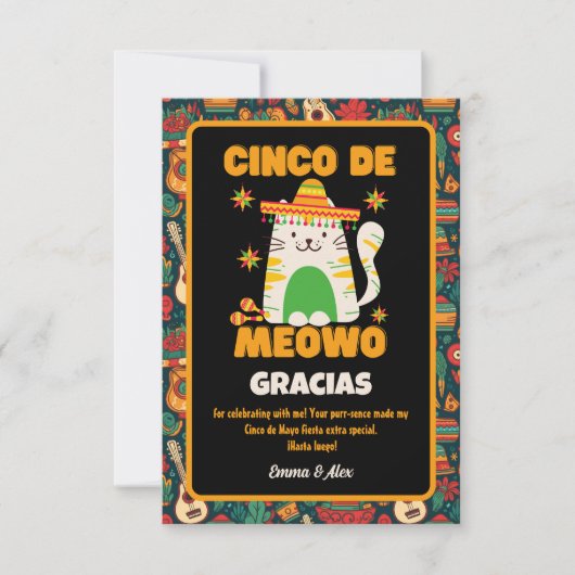 Cinco De Mayo- Schattigee Kat Gracias Dank u Bedankkaart (Voorkant)