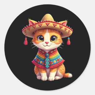 Cinco De Mayo Schattigee Mexicaanse kat Sombrero P Ronde Sticker