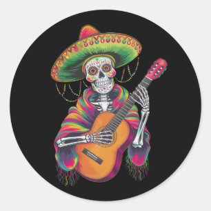 Cinco De Mayo Skelet Schedel Feest Gitaar Ronde Sticker