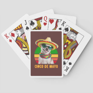 Cinco de Mayo sombrero Chihuahua met zonnebrillen Pokerkaarten