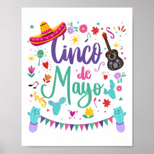 Cinco de Mayo Sombrero Gitaar, Cactus Fiesta voor Poster