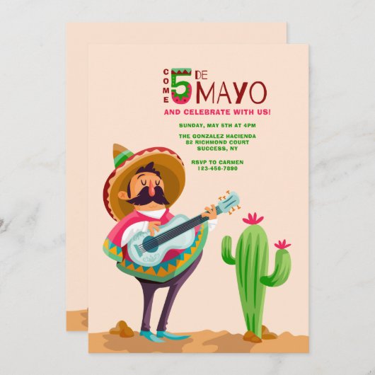 Cinco de Mayo Uitnodiging (Voorkant / Achterkant)