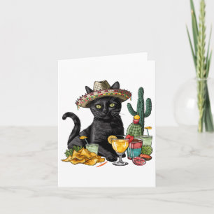 Cinco de Mayo Zwarte Kat Mexicaanse Keuken Zwarte  Kaart