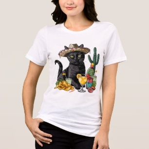 Cinco de Mayo Zwarte Kat Mexicaanse Keuken Zwarte  Tri-Blend Shirt
