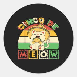 Cinco De Meow T-shirt Met Lachende Kat Taco En Hoe Ronde Sticker
