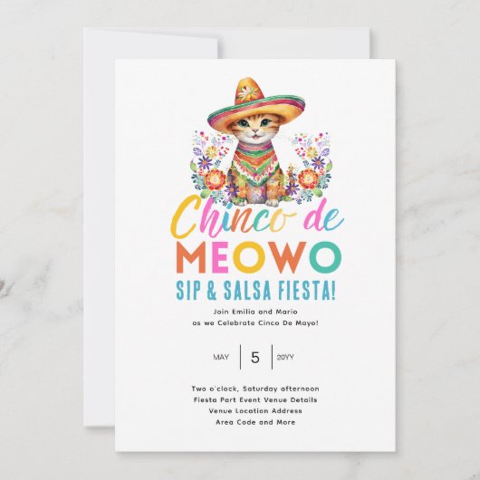 Cinco De Meowo Leuke Kat Fiesta Feesttijd Kaart (Voorkant)