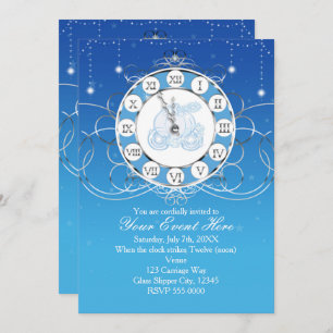 Cinderella Almost Midnight Silver Blue Invitation Kaart