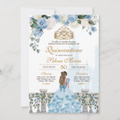 Cinderella Blue Rozen & Gold Princess Quinceañera Kaart (Voorkant)