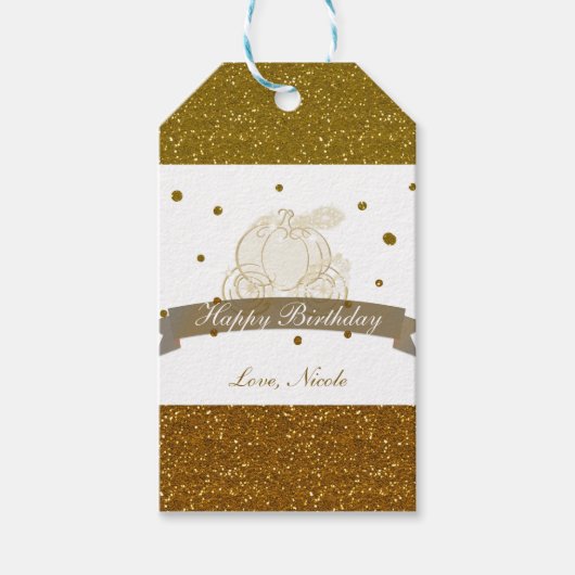 Cinderella Carriage Gold Glitter Party Gift Label Cadeaulabel (Voorkant)
