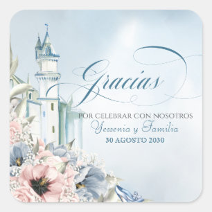 Cinderella Fairy Tale Blue Pink Spaanse veer Vierkante Sticker