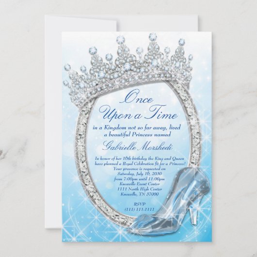 Cinderella Invitation, Princess Invitation Kaart (Voorkant)