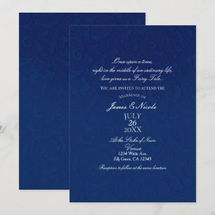 Cinderella Navy Blue Elegant Storybook Weddenschap Kaart