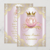 Cinderella Pink Gold Princess Quinceanera Kaart (Voorkant / Achterkant)