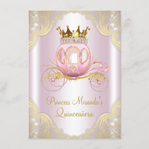 Cinderella Pink Gold Princess Quinceanera Kaart