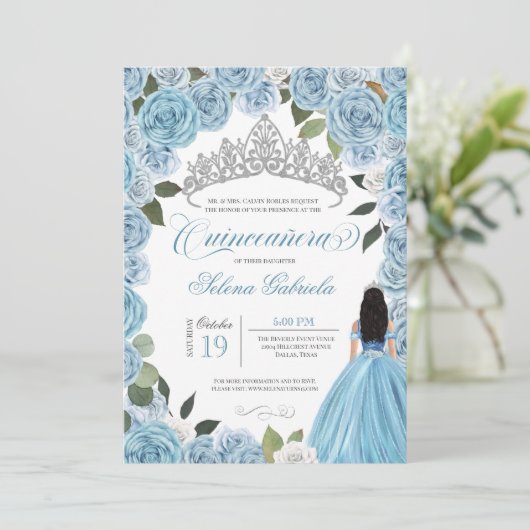 Cinderella Princess Ball Blue Rozen V2 Quinceanera Kaart (Staand voorkant)