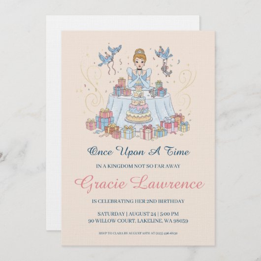 Cinderella princess birthday invitations (Devant / Derrière)