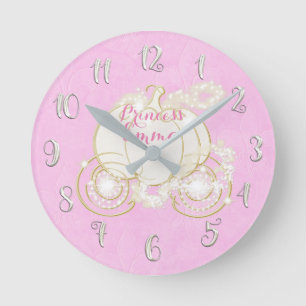 Cinderella Princess Sparkle Carriage Pink Custom Ronde Klok