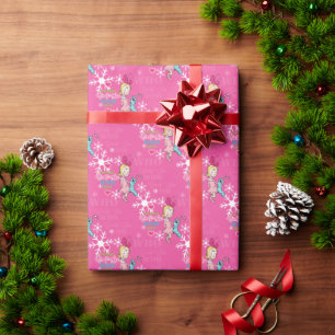 Cindy-Lou die een goed roze snowflake patroon heef Cadeaupapier