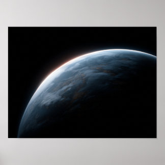 Cineastische donkerblauwe planeet horizon vanuit d poster