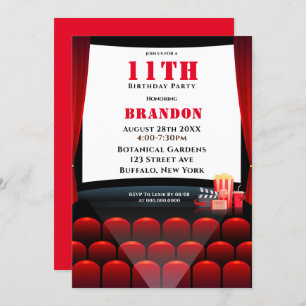 Cinéma 11e anniversaire fêtes Invitations