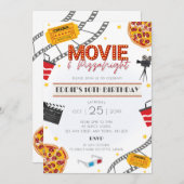 Cinéma et pizza Nuit Anniversaire Fête Invitation (Devant / Derrière)