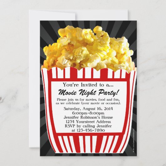 Cinéma Nuit Popcorn Personnalisé Fête Invitations (Devant)