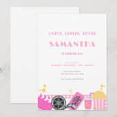 Cinéma Nuit Rose Cinéma Anniversaire Invitation (Devant / Derrière)