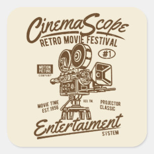 Cinema scope Classic Retro Hollywood Camera Hollyw Vierkante Sticker