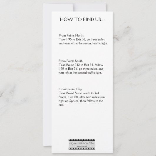 Cinema "Ticket" Uitnodiging/Menu Kaart (Achterkant)