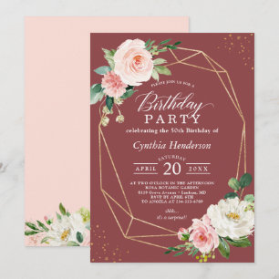 Cinnamon Roos Blush Pink Floral Birthday Party Kaart
