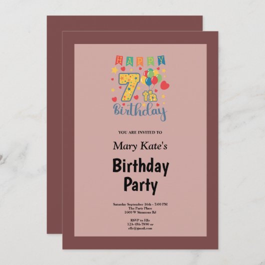 Cinnamon Roos met de zevende verjaardag van de uit Kaart (Voorkant / Achterkant)