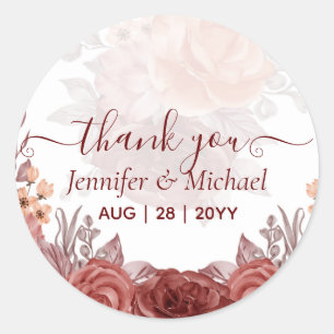 Cinnamon Terracotta HERFST Floral Botanical WEDDIN Ronde Sticker