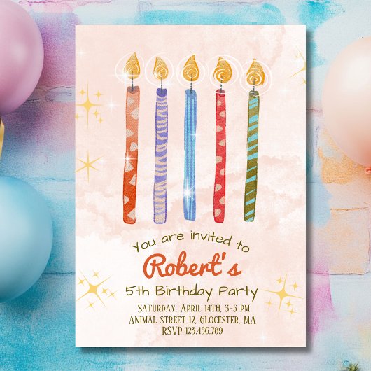 Cinq bougies Enfants 5e anniversaire Invitation de