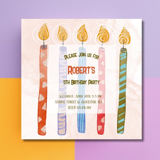 Cinq bougies Enfants 5e anniversaire Invitation de