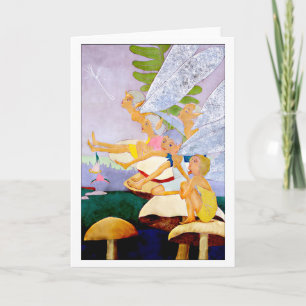 "Cinq carte de voeux vierge sur champignons"