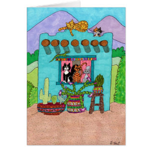 Cinq chats dans un Aqua Adobe House