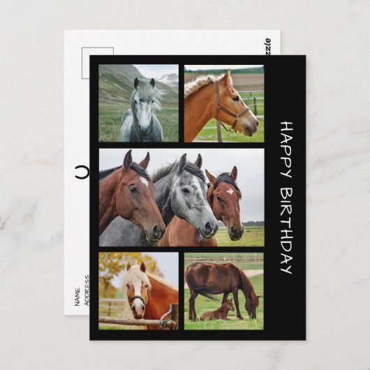 Cinq cheval photo collage d'anniversaire carte pos (Devant / Derrière)