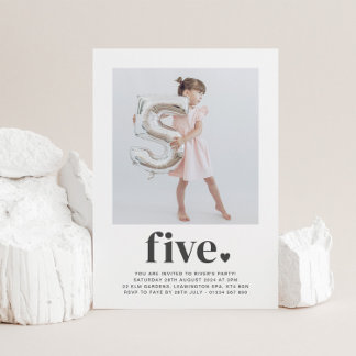 Cinq Coeurs - Photo Carré Invitation Anniversaire