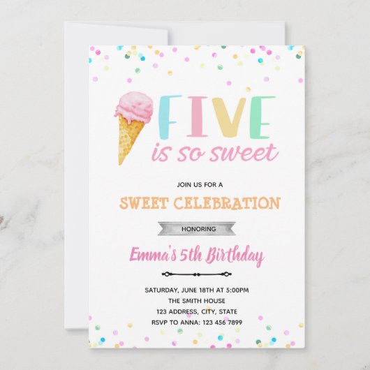 Cinq est si doux invitation de glace (Devant)