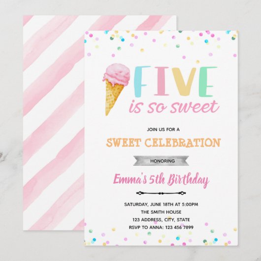 Cinq est si doux invitation de glace (Devant / Derrière)