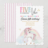 Cinq est une invitation d'anniversaire Licorne Arc (Devant / Derrière)