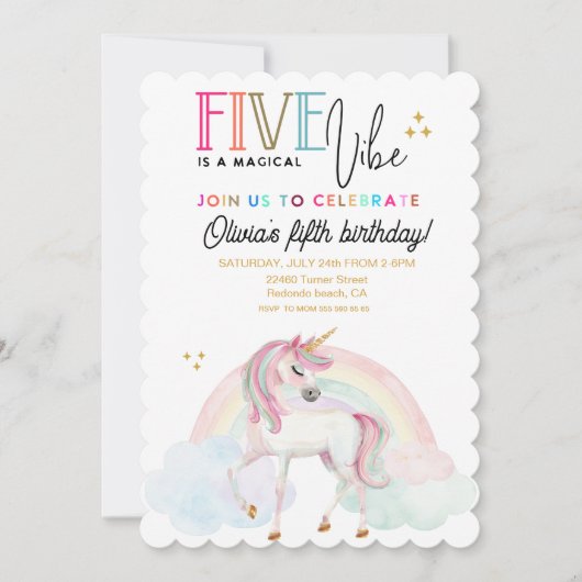 Cinq est une invitation d'anniversaire Licorne Arc (Devant)