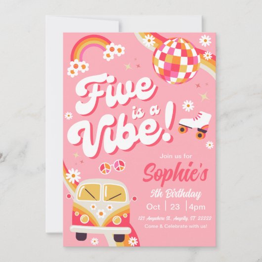 Cinq est une invitation de anniversaire rétro vibe (Devant)